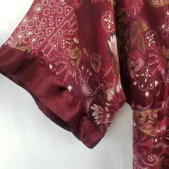 DUO MATERNITY SIZE L. 100% POLYESTER. BEAUTIFUL BURGANDY FLORAL W/SATIN LIKE HEM - Picture 5 of 15